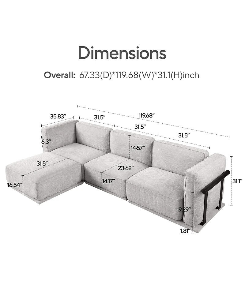 Streamdale Furniture Fashionable modular chenille sofa with iron and wood frame, Light Gray
