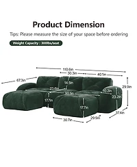 Streamdale Furniture U-shaped Boneless Sofa, Tufted, 32D High Density Sponge