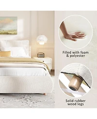 Streamdale Furniture King Size White Boucle Upholstered Platform Bed with Removable Pillow Headboard