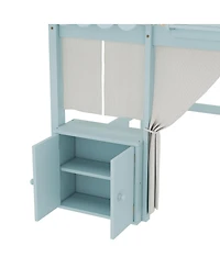 Streamdale Furniture Streamdale Twin Loft Bed with Bookshelf, Curtain, Storage, Playful Design, Blue