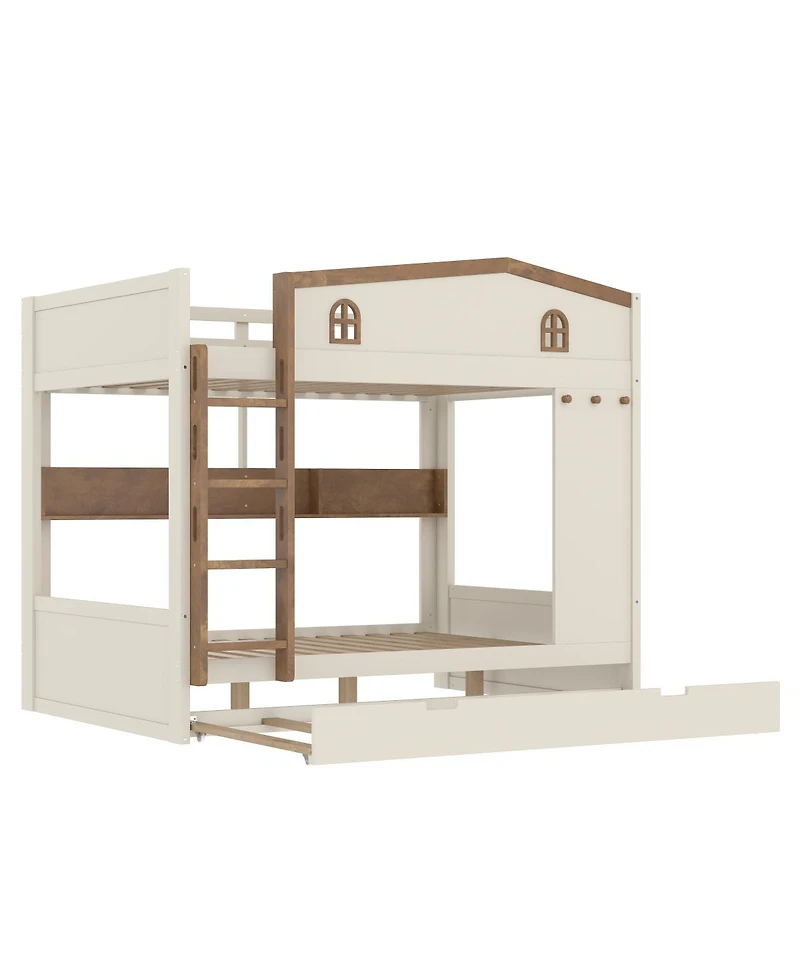 Streamdale Furniture Queen over Bunk Bed with Trundle and Storage, Solid Wood