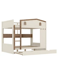 Streamdale Furniture Queen over Bunk Bed with Trundle and Storage, Solid Wood