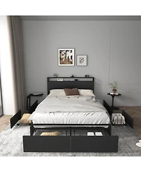 Streamdale Furniture Queen Bed Frame with Storage Headboard & Charging Station