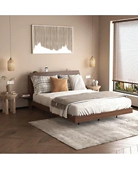 Streamdale Furniture Floating Bed Frame Queen w/ Led Lights & Charging Station