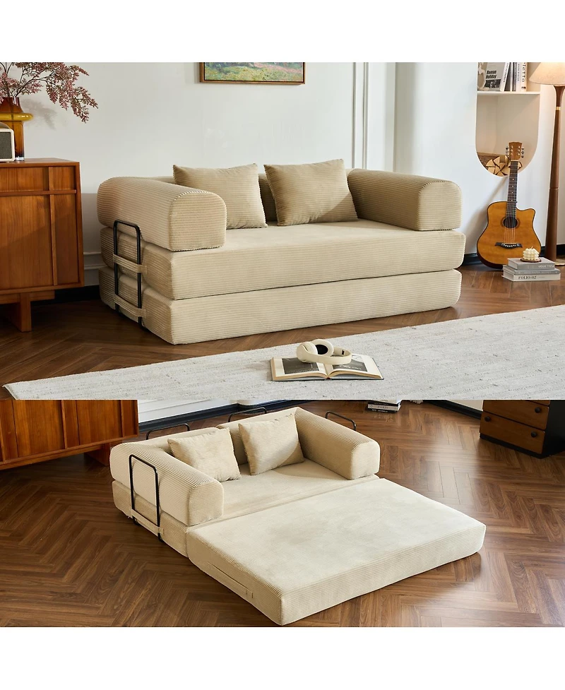 Streamdale Furniture 59" Corduroy Convertible Sleeper Sofa Bed with Pillow