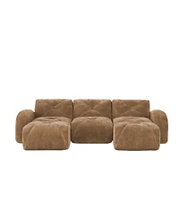 Streamdale Furniture Camel U-Shaped Boneless Sofa with Tufted Design and Movable Ottomans