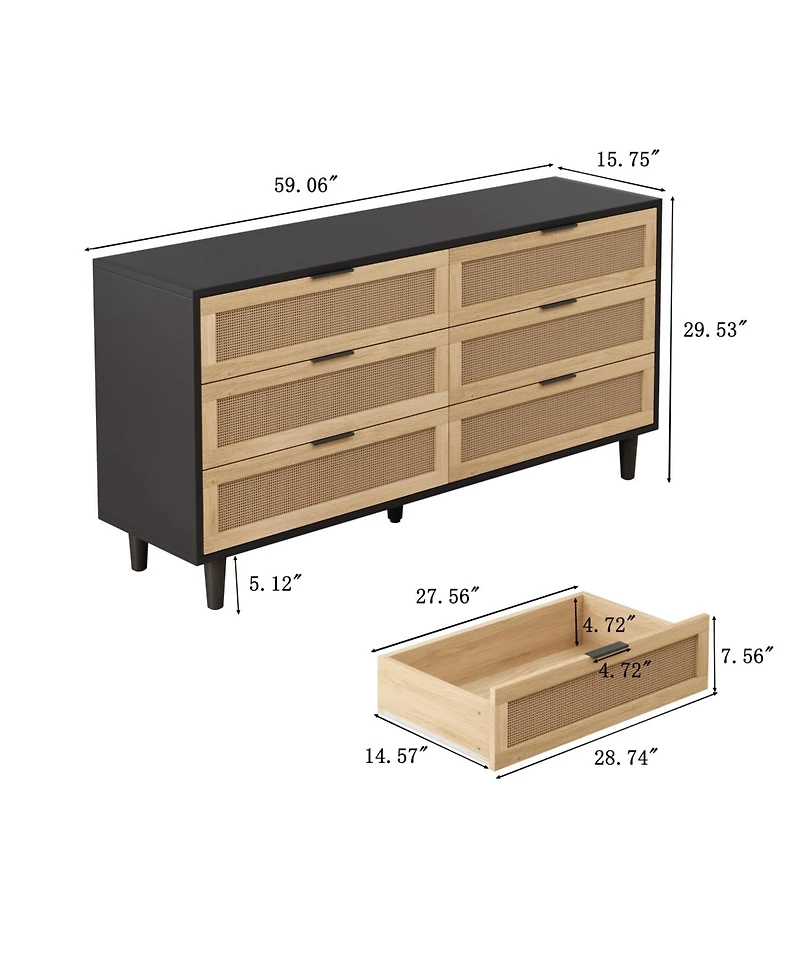Simplie Fun Natural Rattan Dresser with Anti-Tip Design and Ample Storage