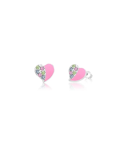 Chanteur Girls /Girl/Heart Pink Crystal Enamel White Gold Palladium Screwstud Earring