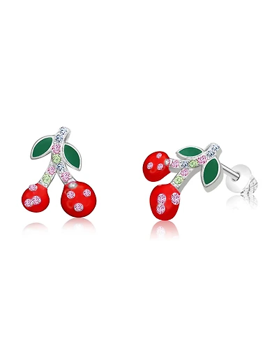 Chanteur/Girl/Cherry Red Crystal White Gold Palladium Plating Screwstud Earring