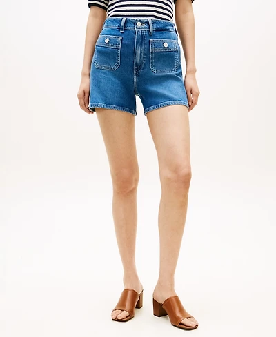 Tommy Hilfiger Women's White Denim Patch Pocket Shorts