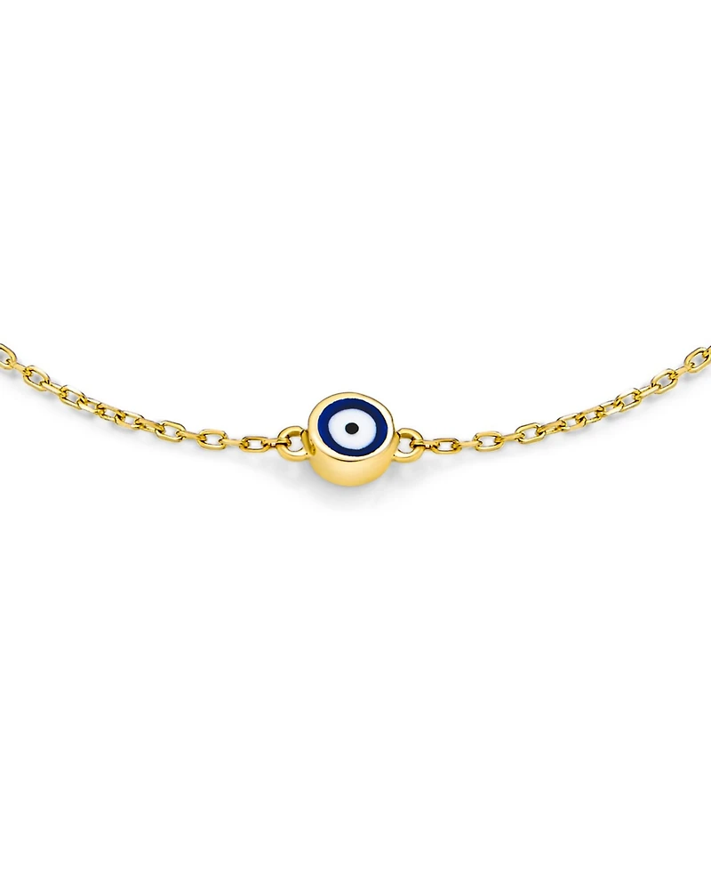 Bling Jewelry Simple Minimalist 14K Yellow Gold Amulet Tiny Blue Evil Eye Charm Bracelet 6.5-7.25 Inch Adjustable