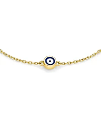 Bling Jewelry Simple Minimalist 14K Yellow Gold Amulet Tiny Blue Evil Eye Charm Bracelet 6.5-7.25 Inch Adjustable
