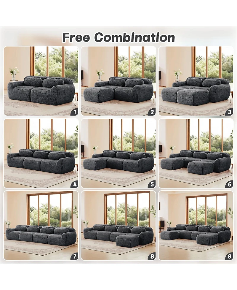 Streamdale Furniture Soft Plush Boneless Sofa, No Assembly, Anti-Slip, Ottoman, Pillows