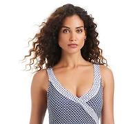 Beyond Control Women's Block-Print Over-The-Shoulder Surplice Swim Dress