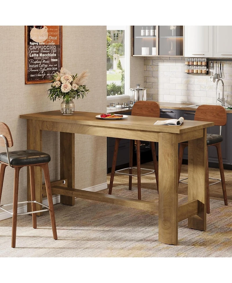 Tribesigns 63-Inch Long Bar Table, Counter Height Pub Table with Footrest & Unique Curved Legs, Farmhouse Rectangular High Top Home Coffee Bar Unit