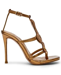 Steve Madden Women's Python Embellished T-Strap Stiletto Heel Dress Sandals