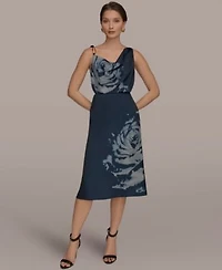 Donna Karan New York Womens Cowl Neck Blouse Floral A Line Midi Skirt