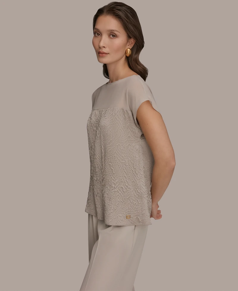 Donna Karan New York Women's Mixed Media Extended Shoulder Top