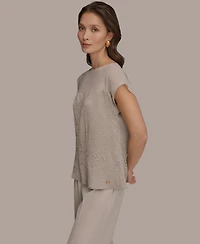 Donna Karan New York Women's Mixed Media Extended Shoulder Top