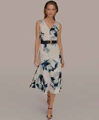Donna Karan New York Women's Printed V-Neck Midi Dress
