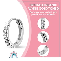 Chanteur Girls /Girl/Round Crystal White Gold Palladium Plating Huggie Hoop Earrings