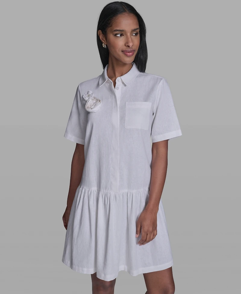 Karl Lagerfeld Paris Women's Drop Waist Collared Shirt Dress