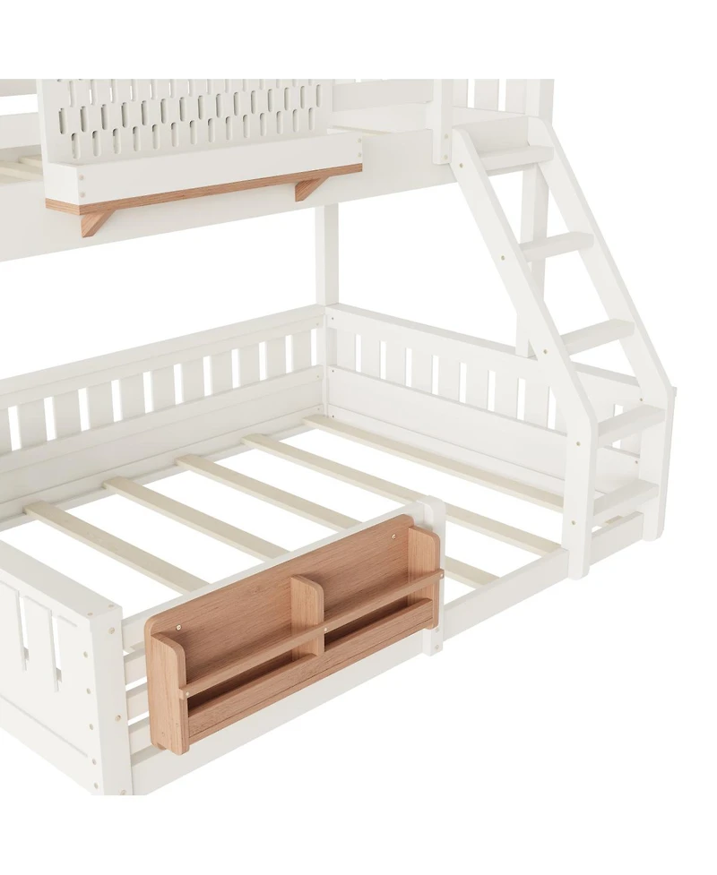 Streamdale Furniture Twin Xl over Queen Bunk Bed with Ladder, Guardrails, Pegboard & Bookshelf