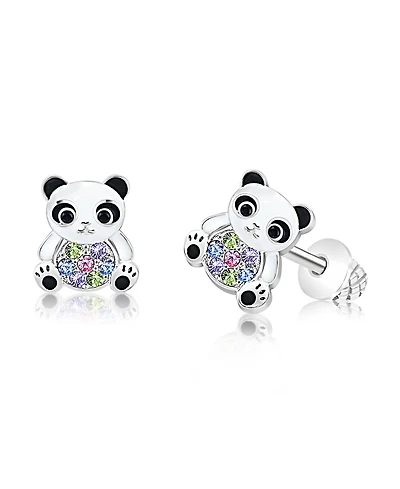 Chanteur Girls /Girl/Panda Enamel Multi-color Crystal White Gold Palladium Plating Screwstud Earring