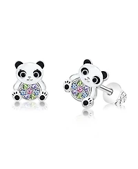 Chanteur Girls /Girl/Panda Enamel Multi-color Crystal White Gold Palladium Plating Screwstud Earring