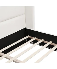 Streamdale Furniture Streamdale Elegant White Fabric Upholstered Bed with Tall Headboard, White, Queen
