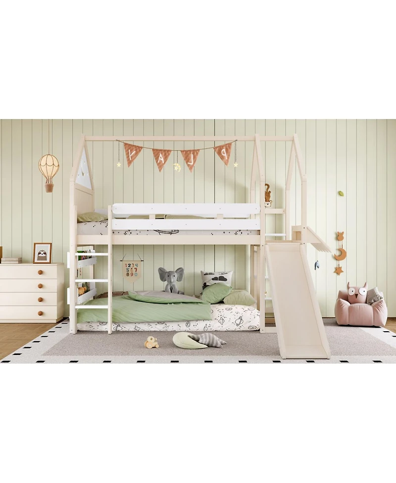 Streamdale Furniture Twin Size Loft Bed with Bookshelf and Slide - Kids House-Shaped Design