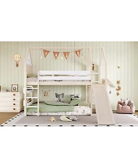 Streamdale Furniture Twin Size Loft Bed with Bookshelf and Slide - Kids House-Shaped Design