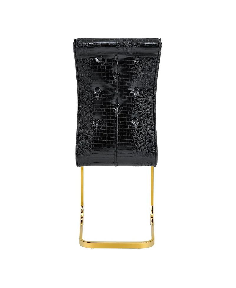 Streamdale Furniture Set of 4 Retro Alligator Upholstered Dining Chairs with Crystal Buckle & Gold Legs