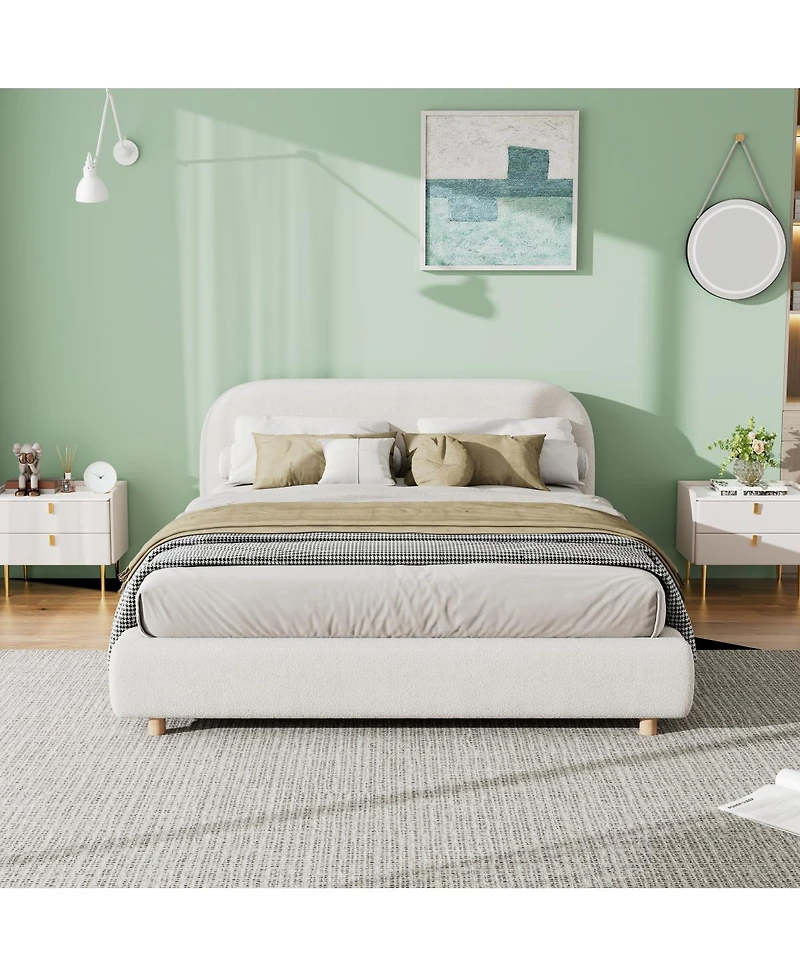 Streamdale Furniture Queen Size Boucle Upholstered Bed, Curved Design