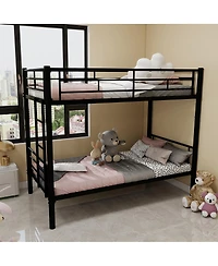 Streamdale Furniture Twin Over Twin Metal Bunk Bed with Ladders & Guardrail, Convertible 2 Beds