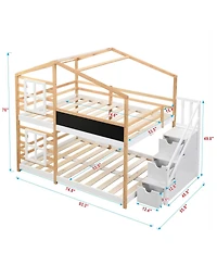 Streamdale Furniture Full over Full Bunk Bed House Bed with Roof, Windows, Blackboard, Storage Ladder