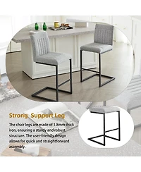 Streamdale Furniture Bar Stool – Light Gray Fabric Chair with Black Metal Frame (2 Sets)
