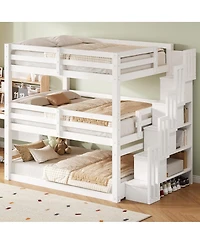 Streamdale Furniture Full Size Triple Bunk Bed with Storage Staircase, Separate Design