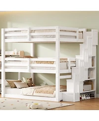 Streamdale Furniture Full Size Triple Bunk Bed with Storage Staircase, Separate Design