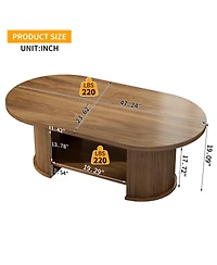 Streamdale Furniture Oval Fluted Coffee Table, 47" Farmhouse Wood, Mid-Century 2-Tier with Storage