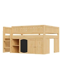 Streamdale Furniture Loft Bed with Storage Cabinet and Chalkboard Panel