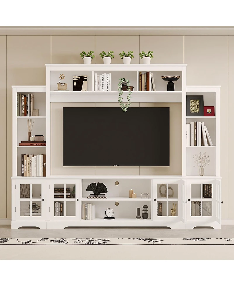 Streamdale Furniture Wall Unit Tv Stand with Storage & Bookshelves for TVs up to 65", White, 100"W