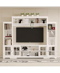 Streamdale Furniture Wall Unit Tv Stand with Storage & Bookshelves for TVs up to 65", White, 100"W