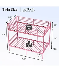 Streamdale Furniture Pink Twin Over Twin Metal Bunk Bed with Ladder, Guardrail, Storage, Noise Free