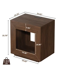 Streamdale Furniture Rustic Wood End Table, 2 Tiered Square Side Table with Storage Shelf