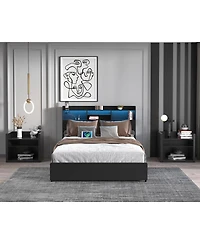 Streamdale Furniture Full Bed Frame with 4 Storage Drawers, Headboard, Led & Charging Station