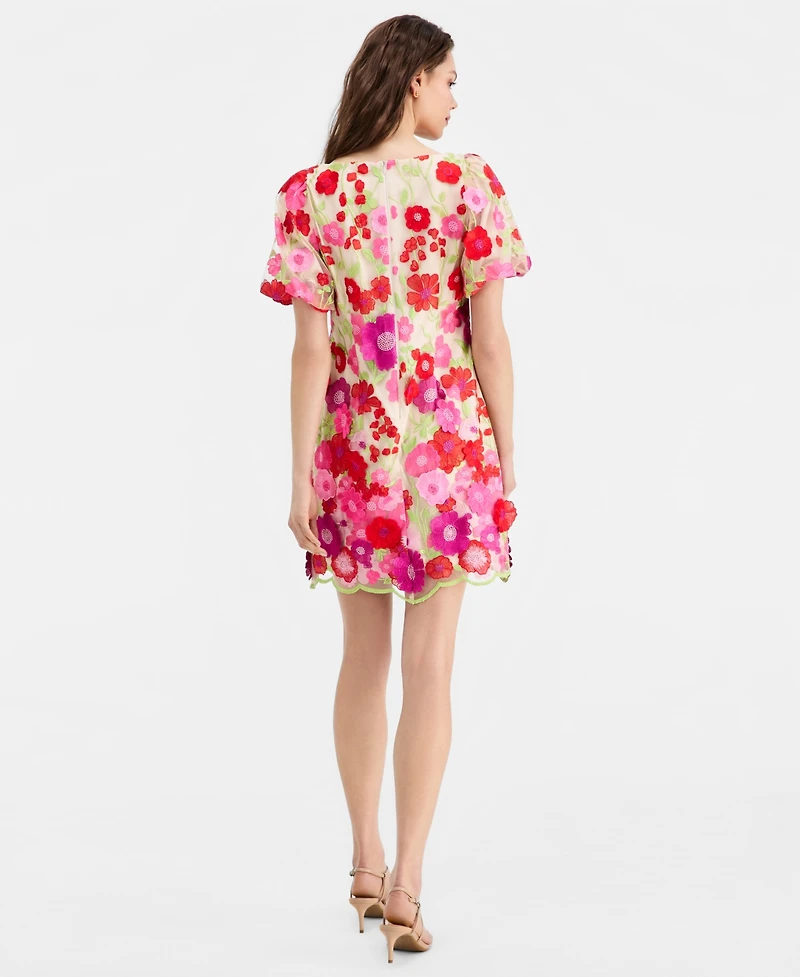 Eliza J Women's Floral-Embroidered Puff-Sleeve Dress