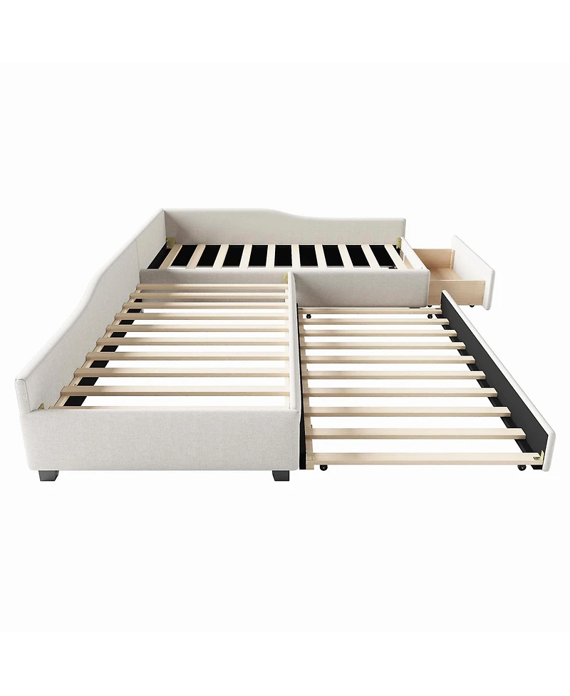 Streamdale Furniture Upholstered Double Twin Size Daybed with Trundle and Drawer