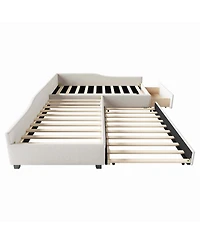 Streamdale Furniture Upholstered Double Twin Size Daybed with Trundle and Drawer