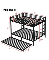 Streamdale Furniture Queen over Queen Metal Bunk Bed with Twin Size Trundle